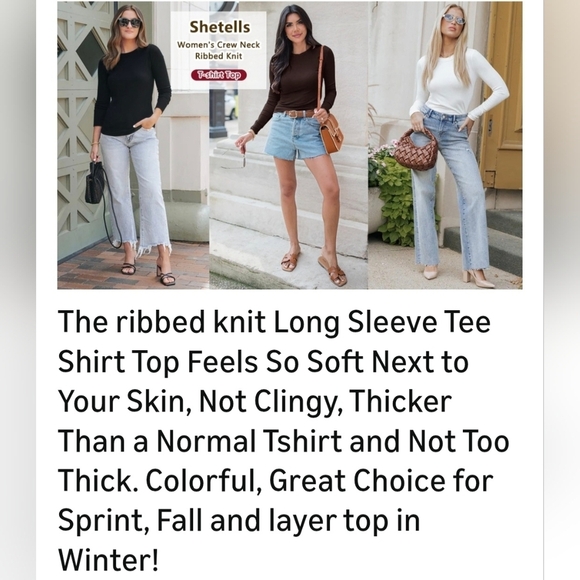 Women's Long Sleeve Crew Neck Ribbed Knit Top #1100 - Picture 2 of 7